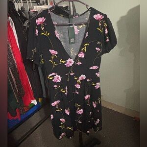 Wild Fable Black Dress with Pink Floral Design